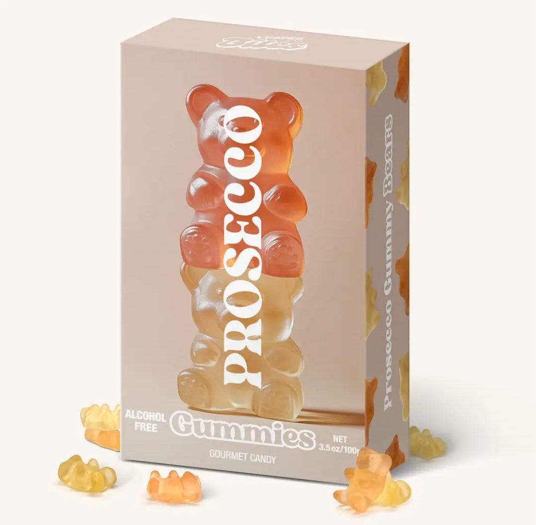 Prosecco Bear Gummies, Chewy Candies, Alcohol-Free