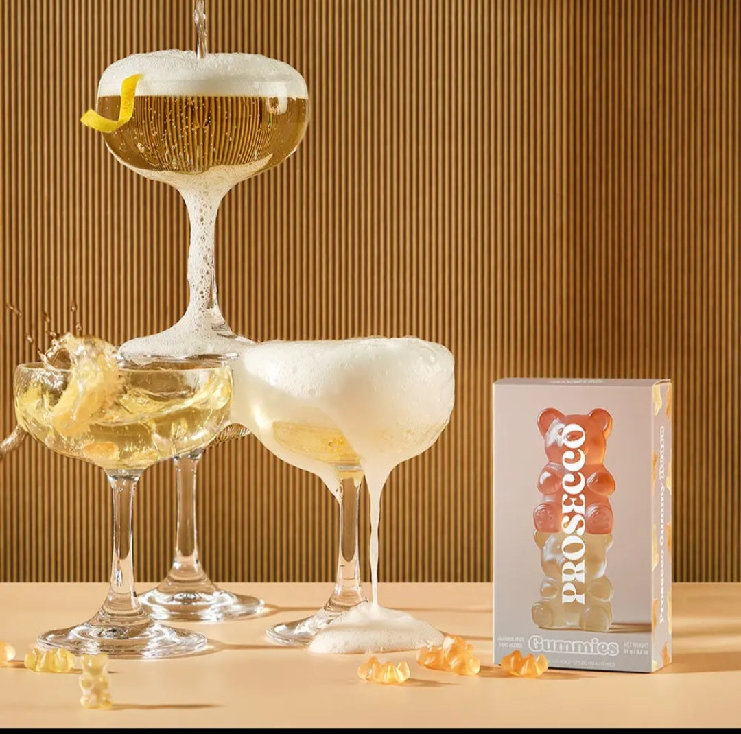 Prosecco Bear Gummies, Chewy Candies, Alcohol-Free